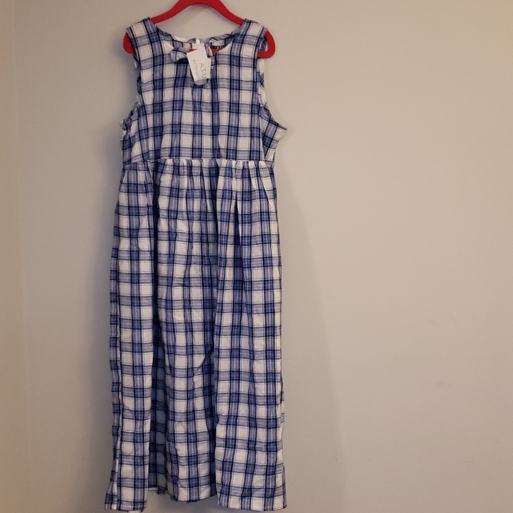 ATUN Blue Plaid Girls Dress Modest sz. 13-14Y